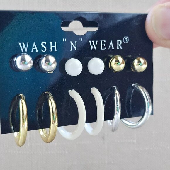 Wash and Wear Women Earrings Set of 6 Earrings White/Silver/Gold Fashion Jewelry - Picture 2 of 8